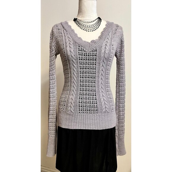 daytrip Light Grey Open Knit Sweater SZ L - Picture 1 of 8